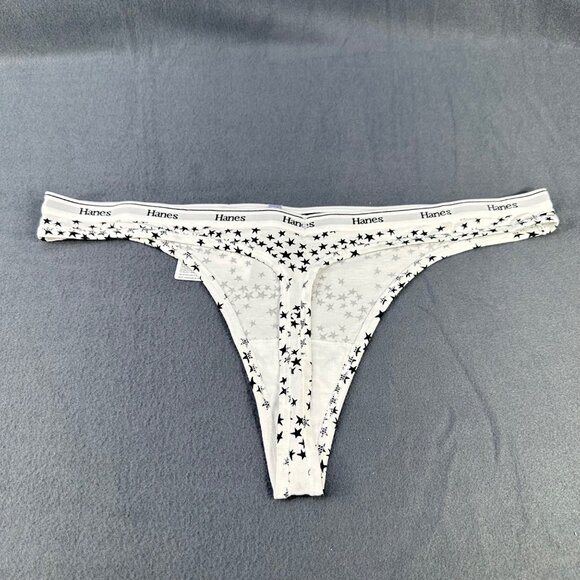 Hanes Originals Womens Size XXL Panty Thong Star Print Black White New With Tags - Picture 2 of 8